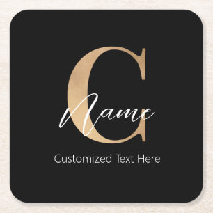 Modern Monogrammed Initial C & Name Personalized Square Paper Coaster