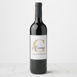 Modern Monogrammed Initial C & Name Personalized Wine Label