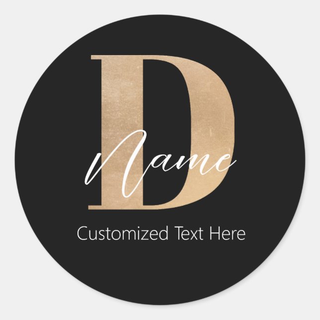 Modern Monogrammed Initial D & Name Personalized Classic Round Sticker (Front)