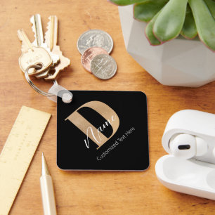 Modern Monogrammed Initial D & Name Personalized Keychain