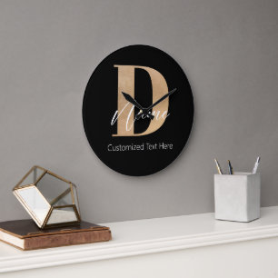 Modern Monogrammed Initial D & Name Personalized Large Clock
