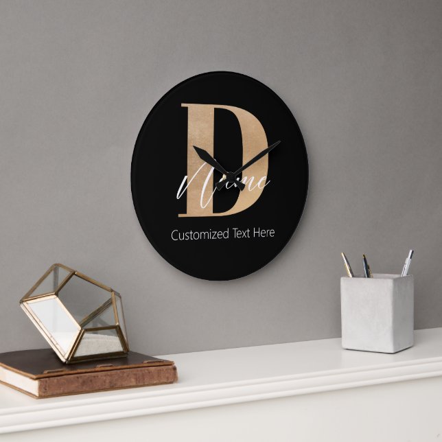Modern Monogrammed Initial D & Name Personalized Large Clock (Office)
