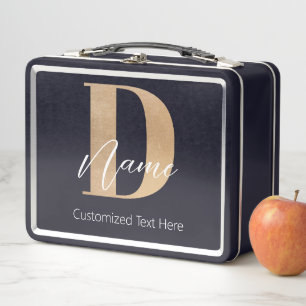 Modern Monogrammed Initial D & Name Personalized Metal Lunch Box