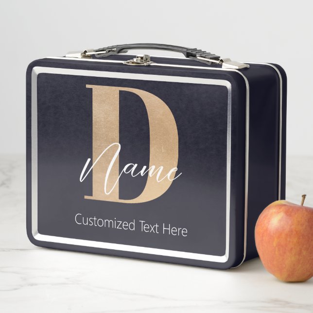 Modern Monogrammed Initial D & Name Personalized Metal Lunch Box (In Situ)