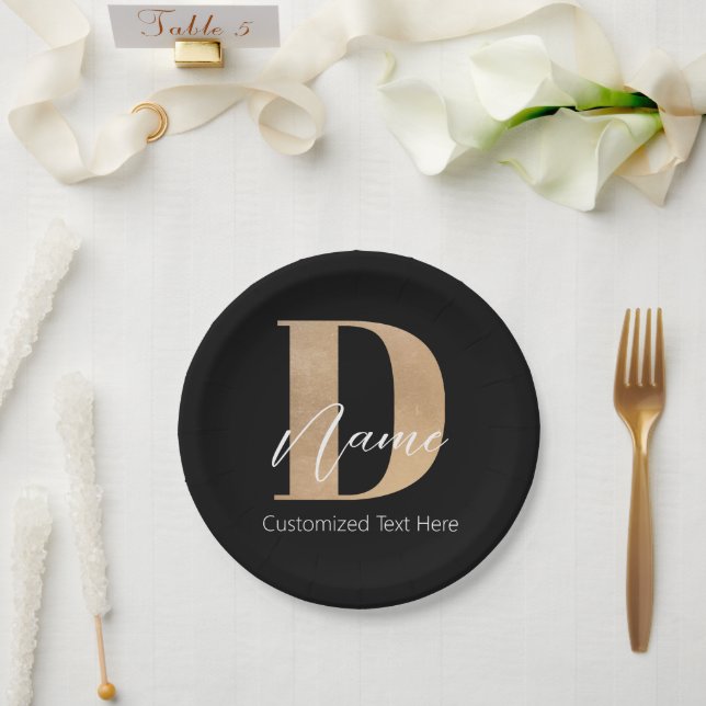 Modern Monogrammed Initial D & Name Personalized Paper Plate (Wedding)
