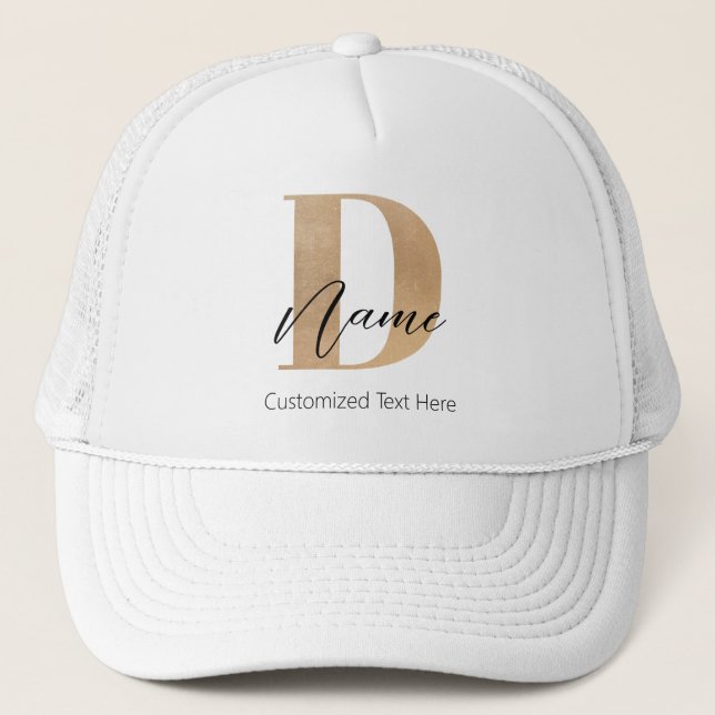 Modern Monogrammed Initial D & Name Personalized Trucker Hat (Front)