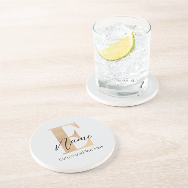 Modern Monogrammed Initial E & Name Personalized Coaster (Side)