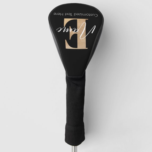 Modern Monogrammed Initial E & Name Personalized Golf Head Cover (Front)