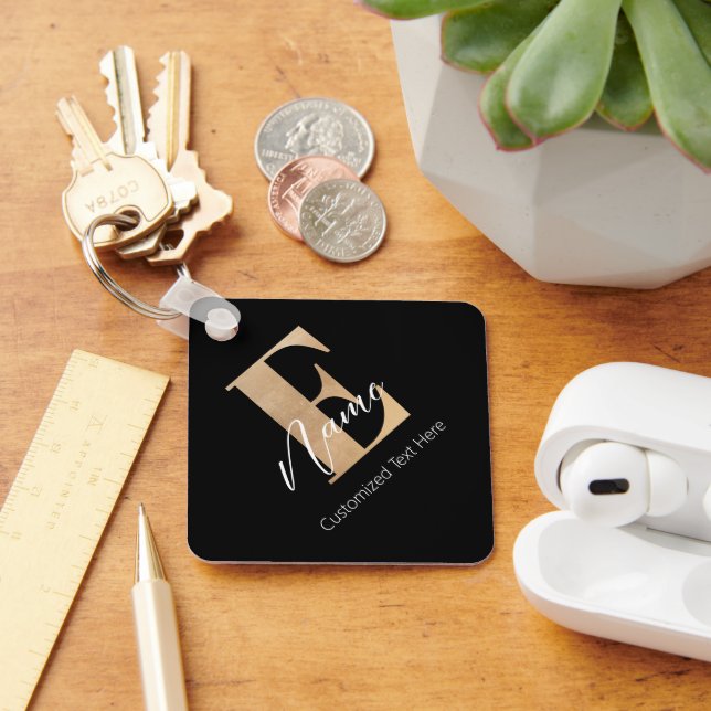 Modern Monogrammed Initial E & Name Personalized Keychain (Desk)