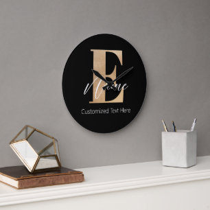 Modern Monogrammed Initial E & Name Personalized Large Clock