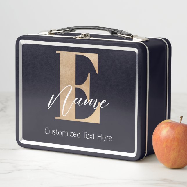 Modern Monogrammed Initial E & Name Personalized Metal Lunch Box (In Situ)