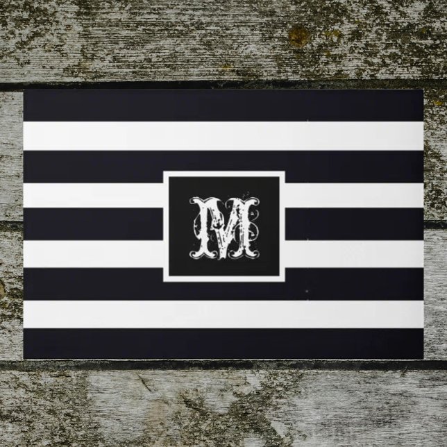 Modern Monogrammed Initial Elegant Black White  Doormat (A classic, modern front doormat. Monogrammed initial on an elegant black & white striped background )