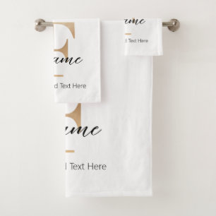 Modern Monogrammed Initial F & Name Personalized Bath Towel Set