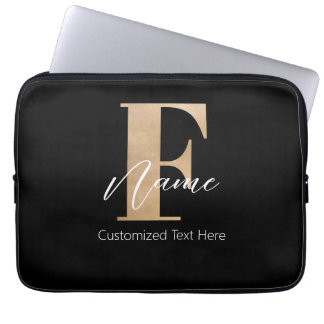 Modern Monogrammed Initial F & Name Personalized Laptop Sleeve