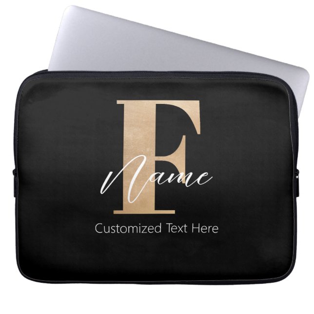 Modern Monogrammed Initial F & Name Personalized Laptop Sleeve (Front)
