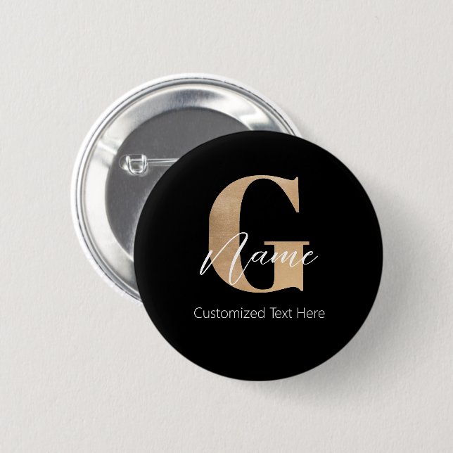 Modern Monogrammed Initial G & Name Personalized 2 Inch Round Button (Front & Back)