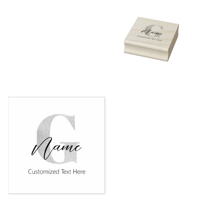 Modern Monogrammed Initial G & Name Personalized Rubber Stamp (Stamped)