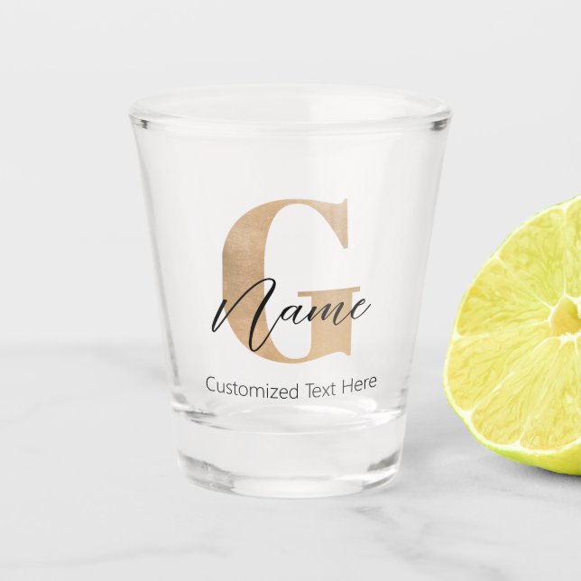 Modern Monogrammed Initial G & Name Personalized Shot Glass (Front)
