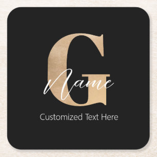 Modern Monogrammed Initial G & Name Personalized Square Paper Coaster