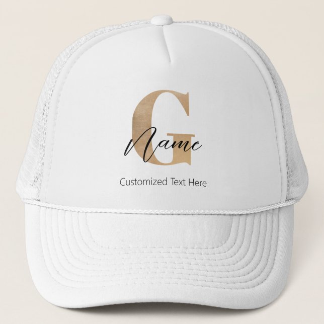 Modern Monogrammed Initial G & Name Personalized Trucker Hat (Front)