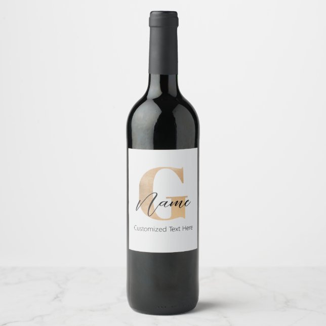 Modern Monogrammed Initial G & Name Personalized Wine Label (Front)