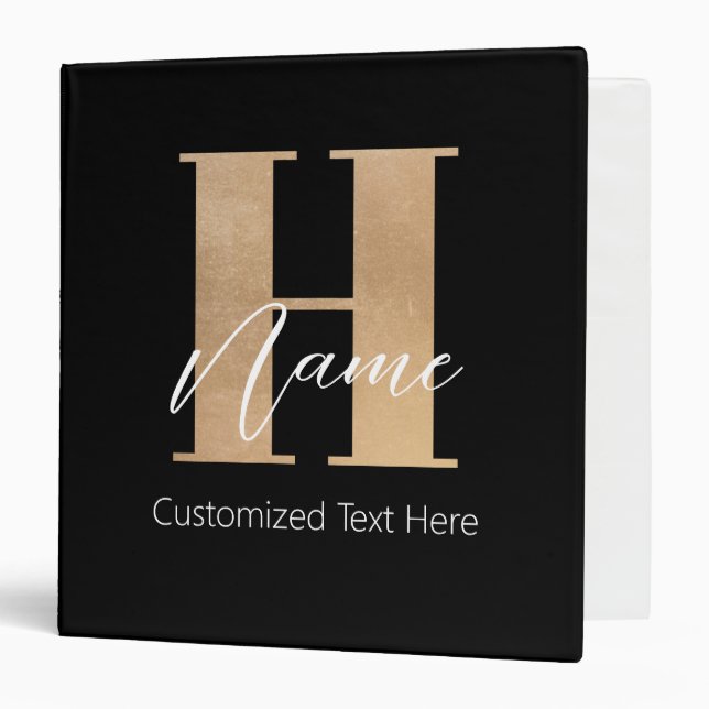 Modern Monogrammed Initial H & Name Personalized Binder (Front/Inside)