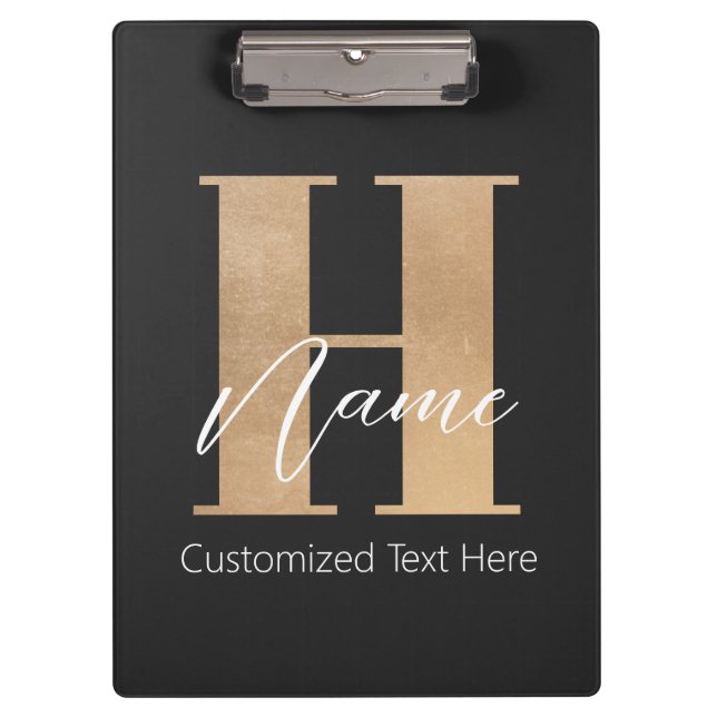 Modern Monogrammed Initial H & Name Personalized Clipboard (Front)