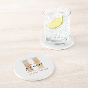 Modern Monogrammed Initial H & Name Personalized Coaster