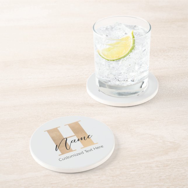 Modern Monogrammed Initial H & Name Personalized Coaster (Side)