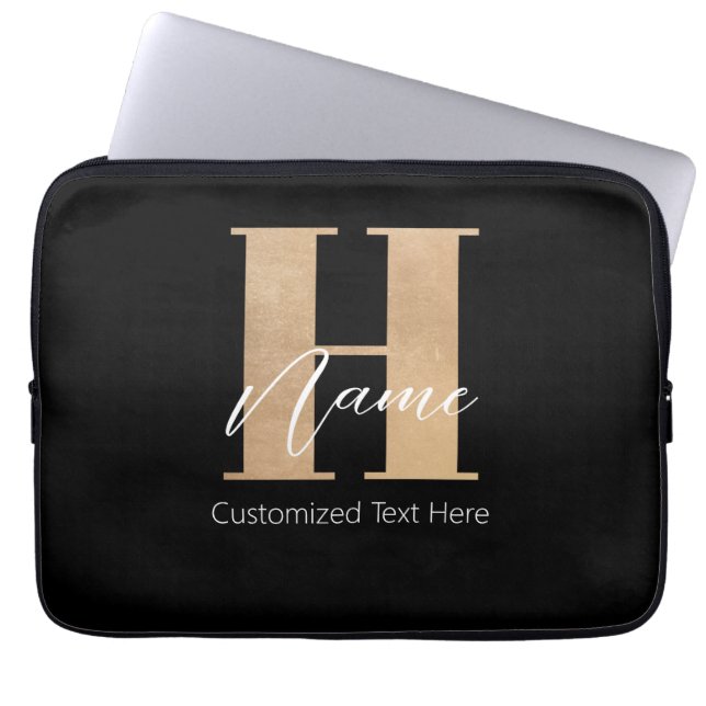 Modern Monogrammed Initial H & Name Personalized Laptop Sleeve (Front)