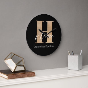 Modern Monogrammed Initial H & Name Personalized Large Clock