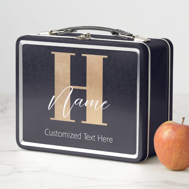Modern Monogrammed Initial H & Name Personalized Metal Lunch Box (In Situ)