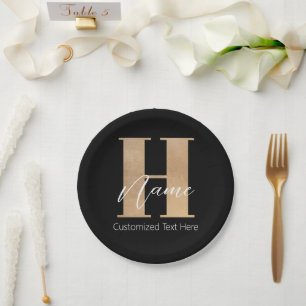 Modern Monogrammed Initial H & Name Personalized Paper Plate