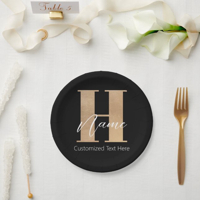 Modern Monogrammed Initial H & Name Personalized Paper Plate (Wedding)