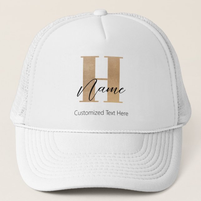 Modern Monogrammed Initial H & Name Personalized Trucker Hat (Front)