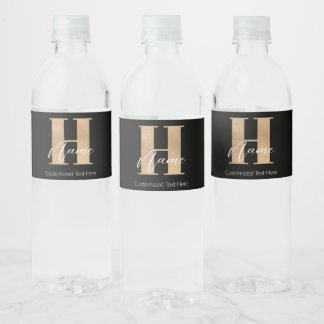 Modern Monogrammed Initial H & Name Personalized Water Bottle Label