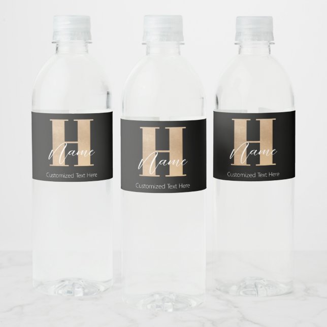 Modern Monogrammed Initial H & Name Personalized Water Bottle Label (Bottles)