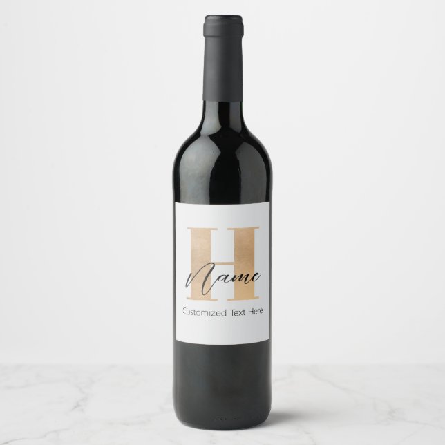 Modern Monogrammed Initial H & Name Personalized Wine Label (Front)