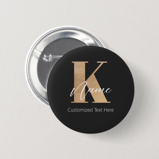 Modern Monogrammed Initial K & Name Personalized 2 Inch Round Button (Front & Back)