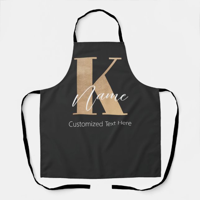 Modern Monogrammed Initial K & Name Personalized Apron (Front)