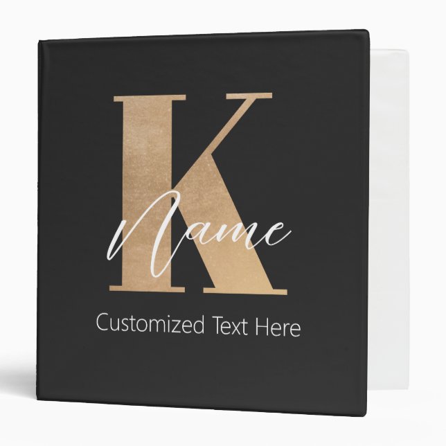 Modern Monogrammed Initial K & Name Personalized Binder (Front/Inside)