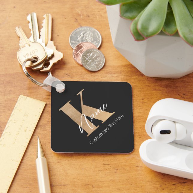 Modern Monogrammed Initial K & Name Personalized Keychain (Desk)