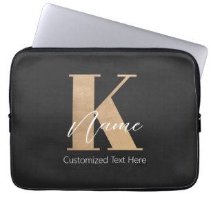 Modern Monogrammed Initial K & Name Personalized Laptop Sleeve