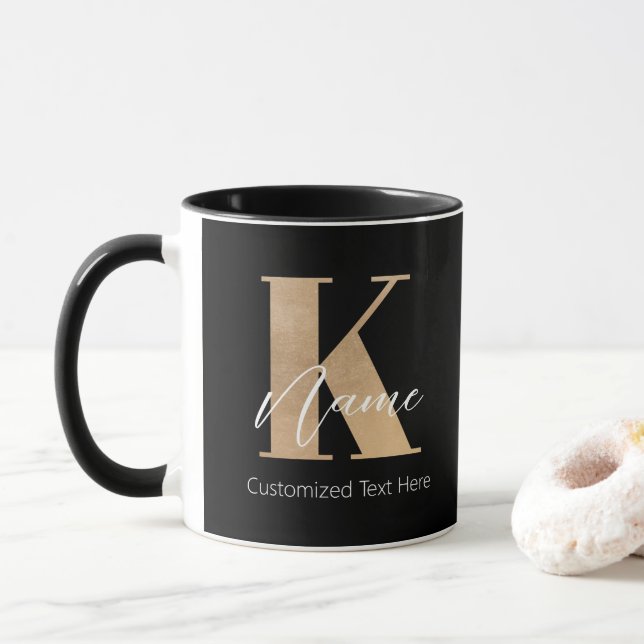 Modern Monogrammed Initial K & Name Personalized Mug (With Donut)