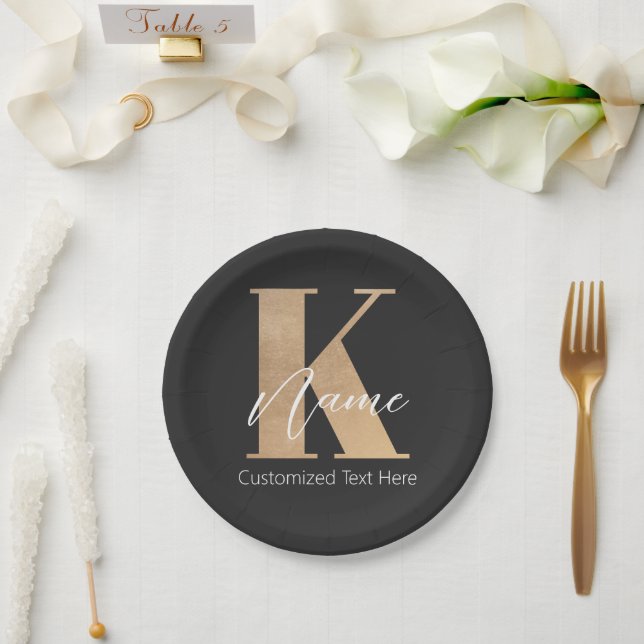Modern Monogrammed Initial K & Name Personalized Paper Plate (Wedding)