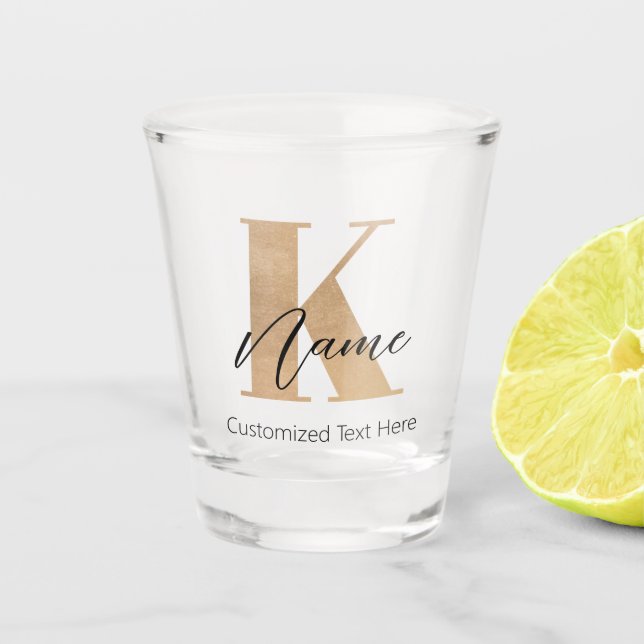 Modern Monogrammed Initial K & Name Personalized Shot Glass (Front)