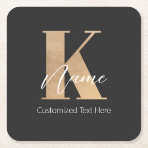 Modern Monogrammed Initial K & Name Personalized Square Paper Coaster