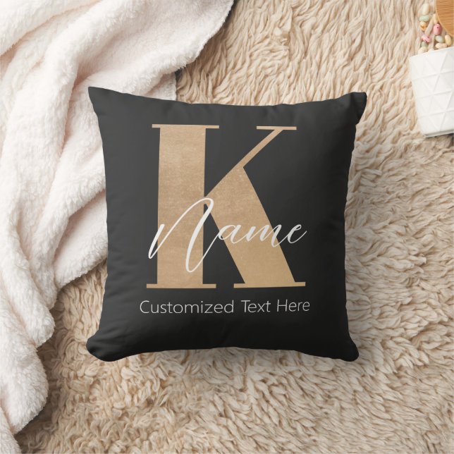 Modern Monogrammed Initial K & Name Personalized Throw Pillow (Blanket)