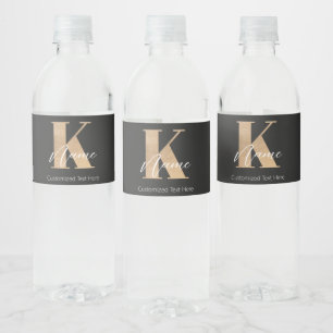 Modern Monogrammed Initial K & Name Personalized Water Bottle Label