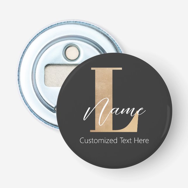 Modern Monogrammed Initial L & Name Personalized Bottle Opener (Front)